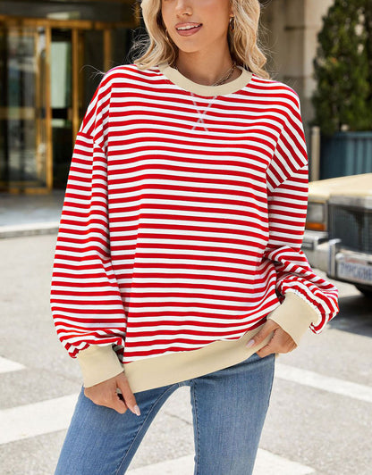 Casual Crewneck Striped Pullover Shirts