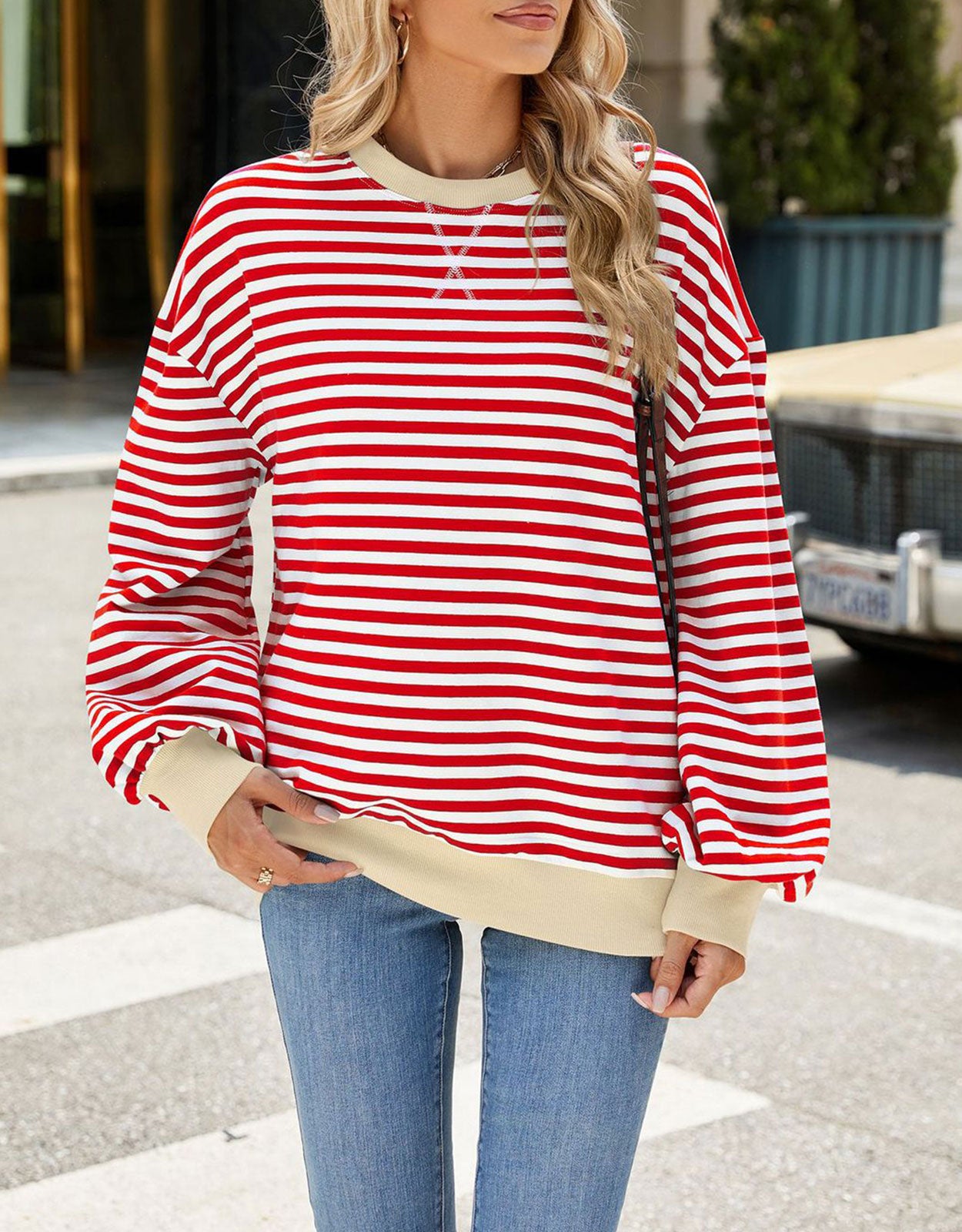 Casual Crewneck Striped Pullover Shirts