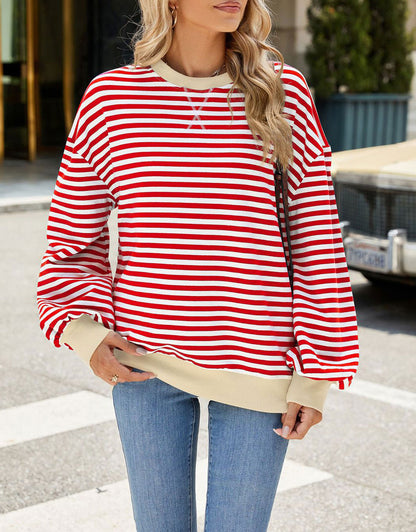 Casual Crewneck Striped Pullover Shirts