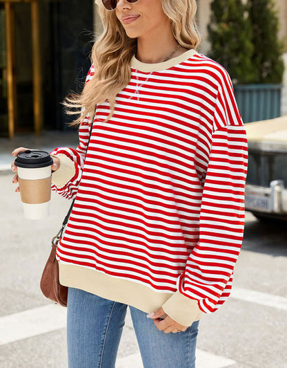 Casual Crewneck Striped Pullover Shirts