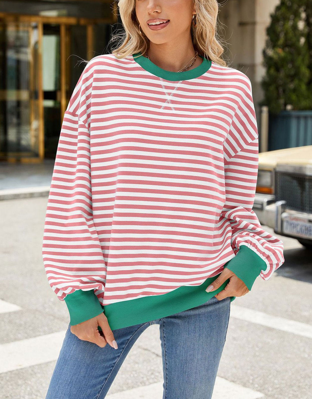 Casual Crewneck Striped Pullover Shirts