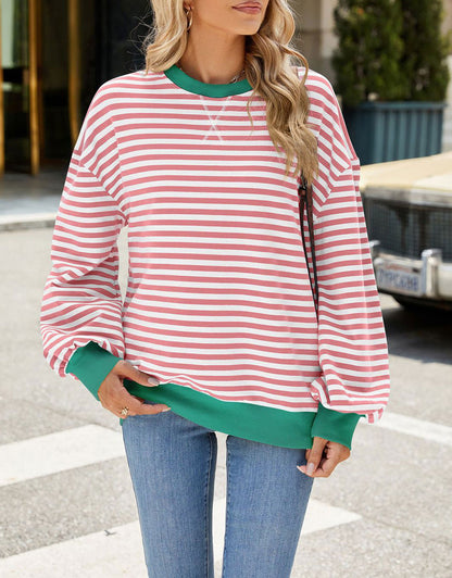 Casual Crewneck Striped Pullover Shirts