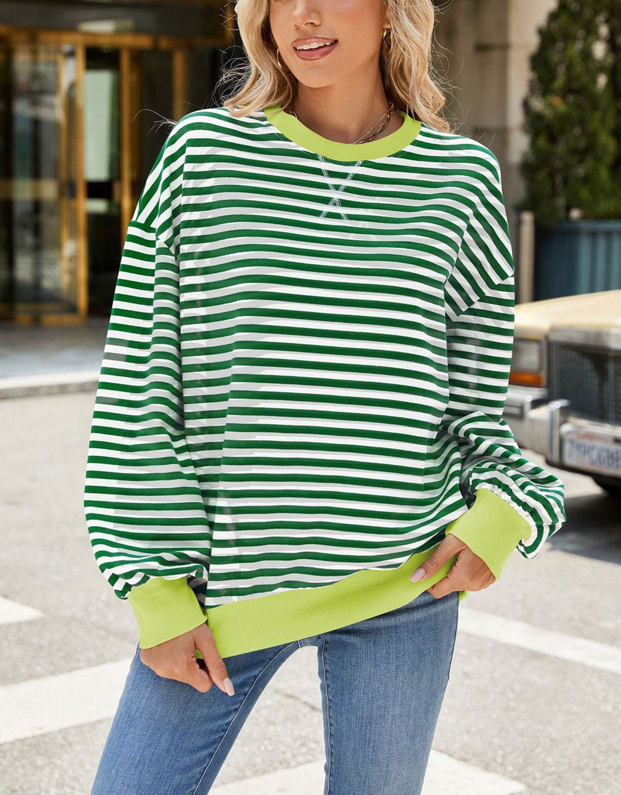 Casual Crewneck Striped Pullover Shirts