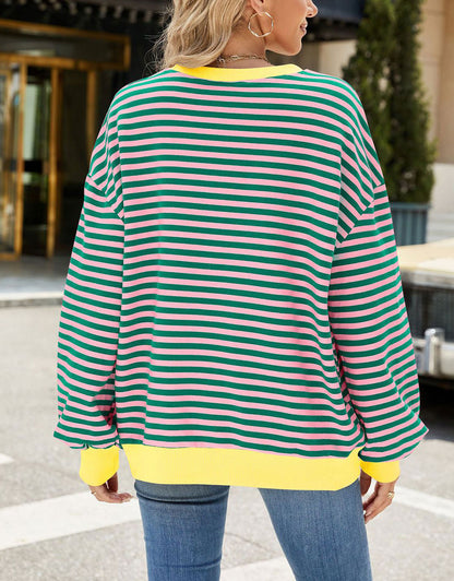 Casual Crewneck Striped Pullover Shirts