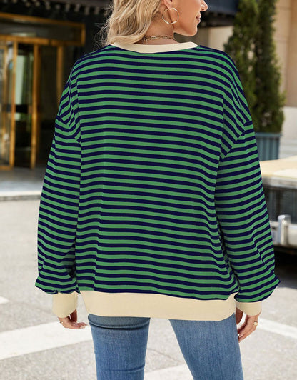 Casual Crewneck Striped Pullover Shirts