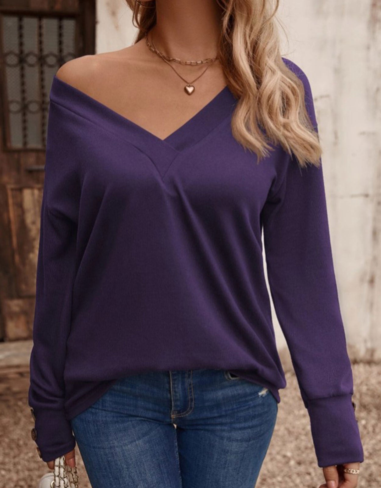 V Neck Drop Shoulder Blouse