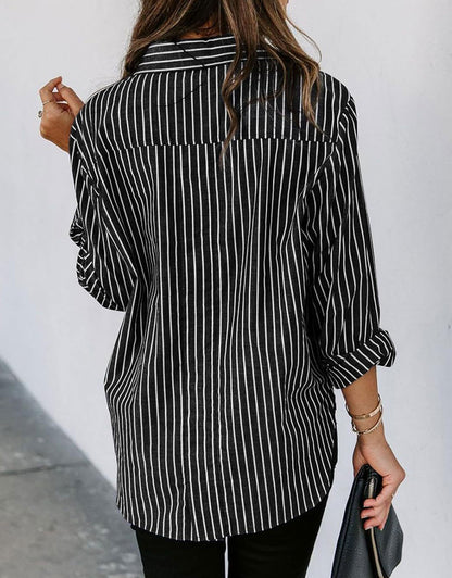 Casual Striped Long Sleeved Button Up Top