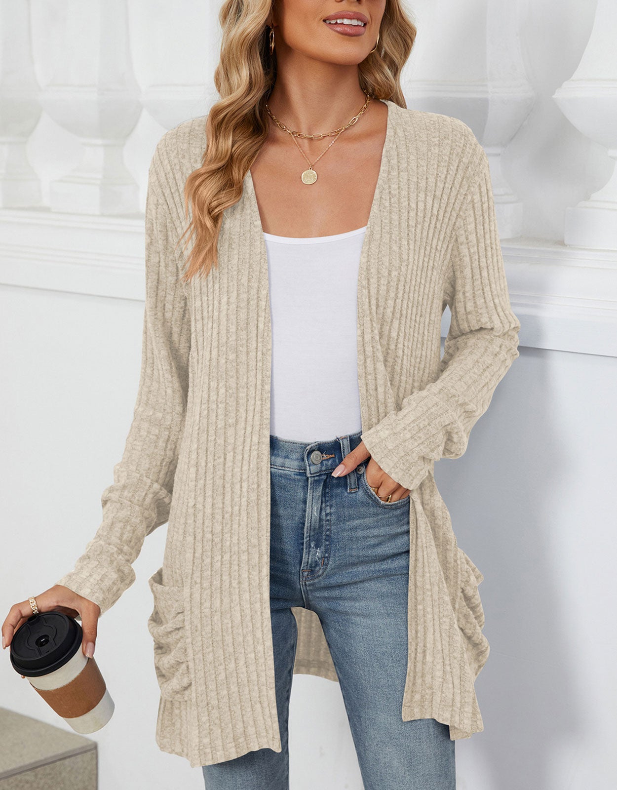 Open Front Dropped Shoulder Cardigan