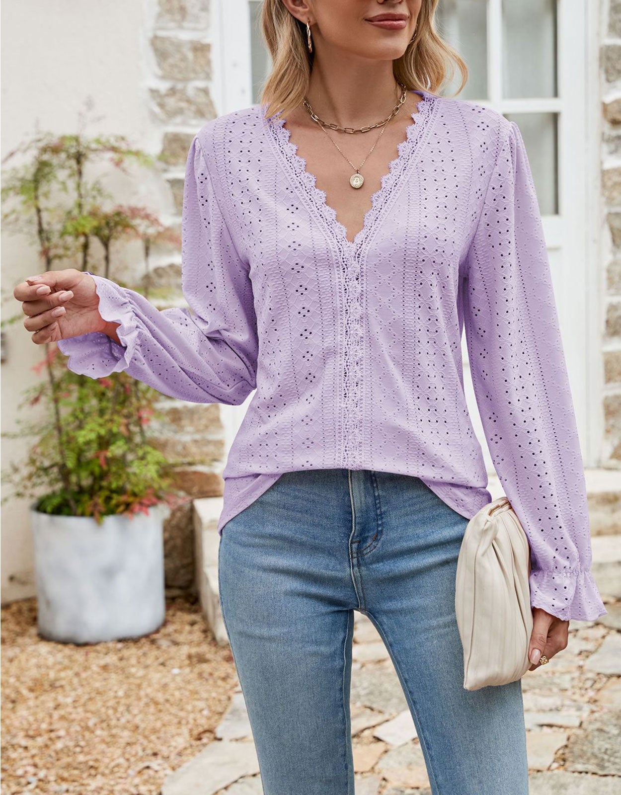 V Neck Puff Sleeve Shirt