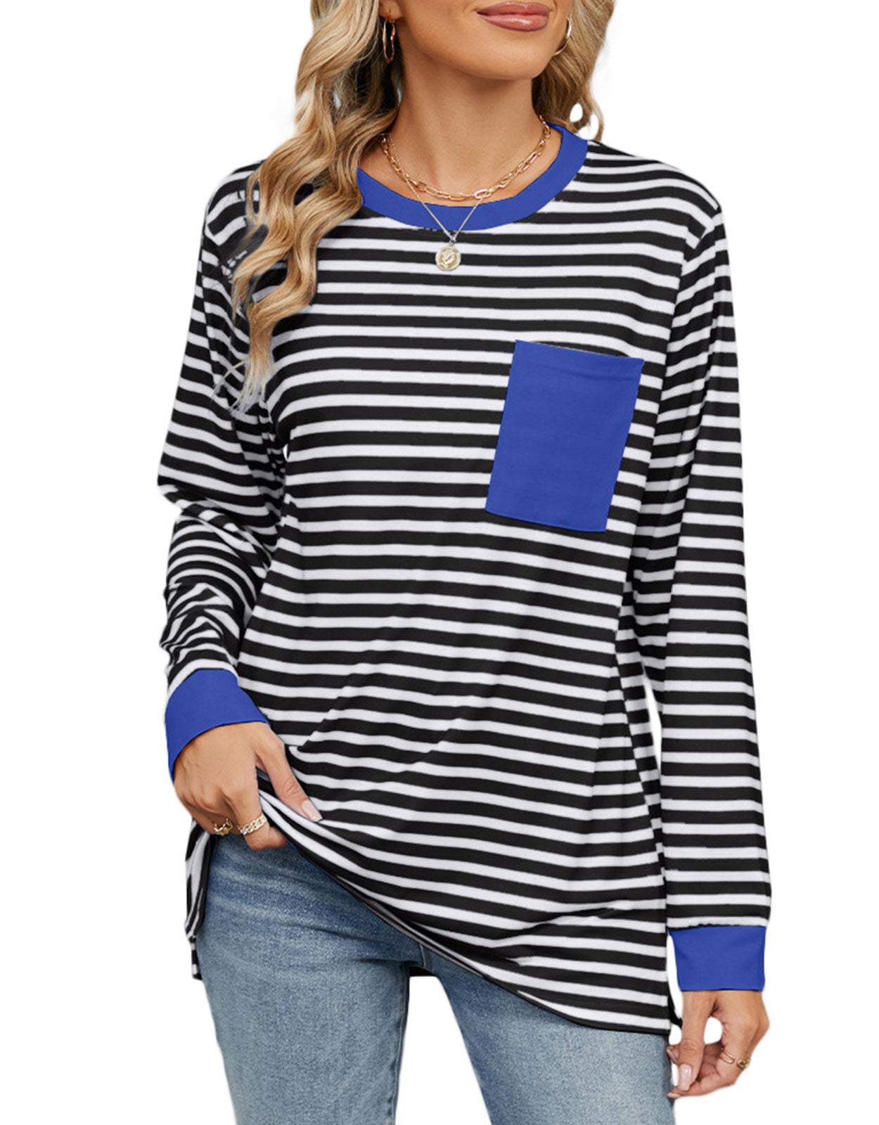 Striped Graphic Summer Crewneck Blouses