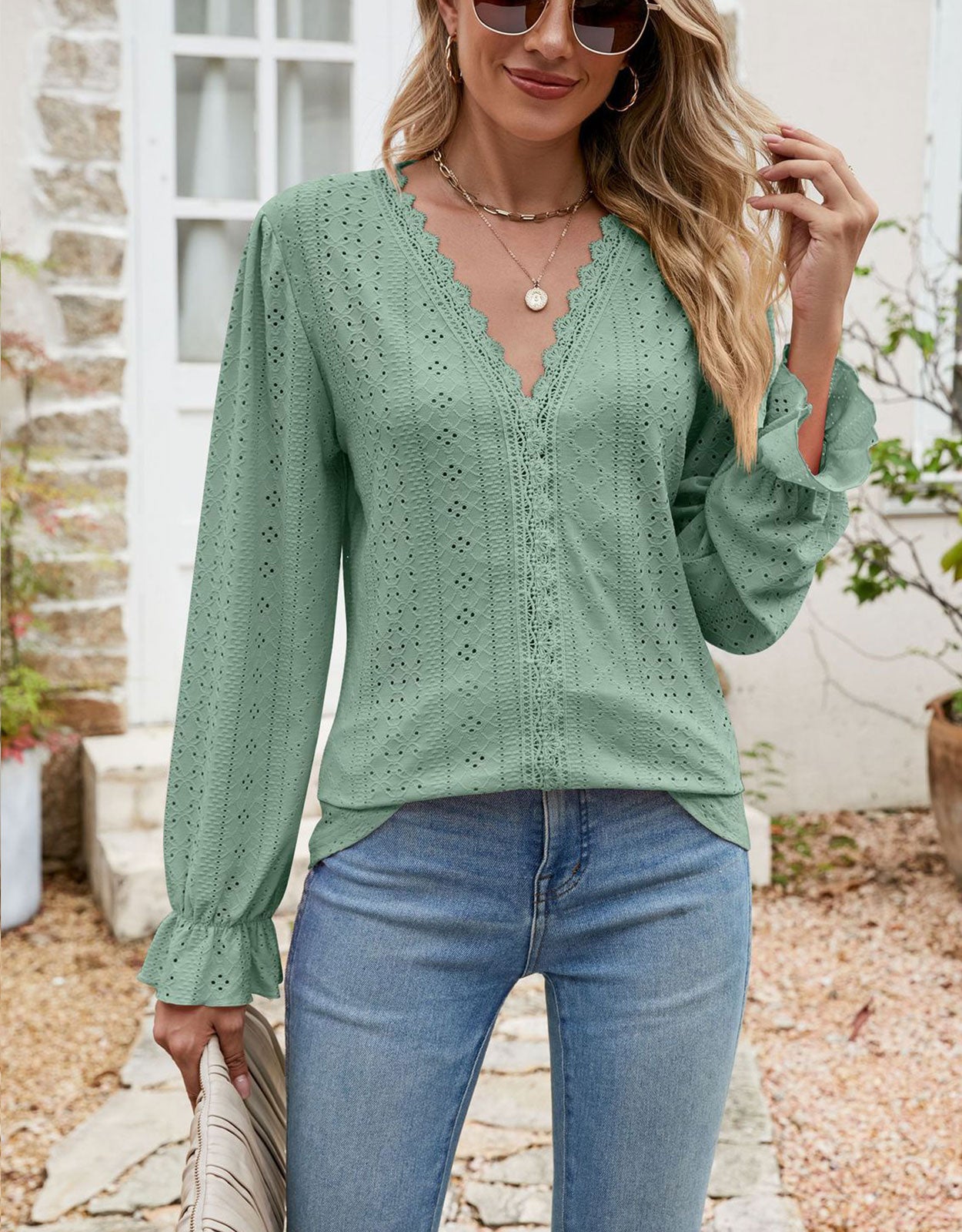 V Neck Puff Sleeve Shirt