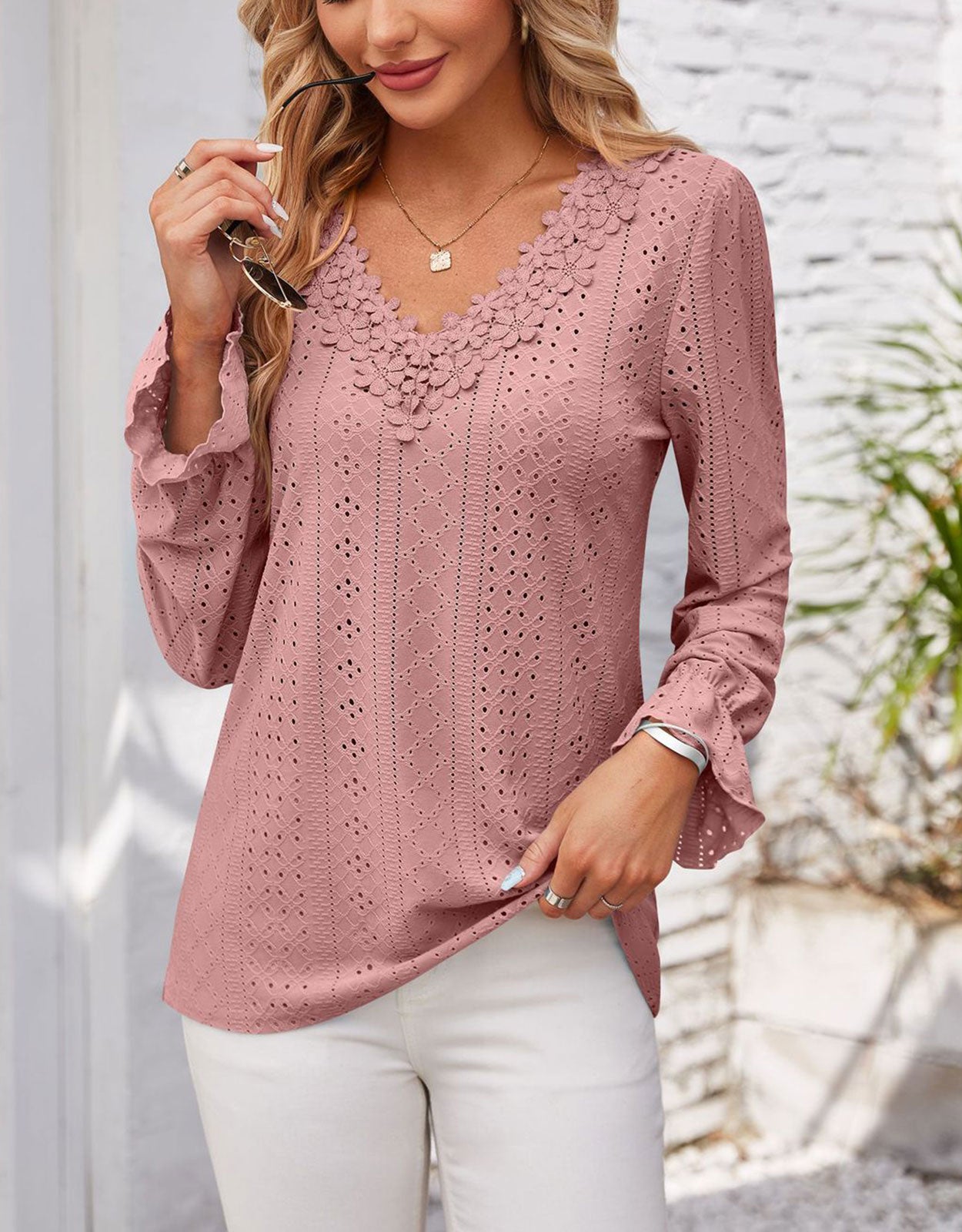 Hollow Eyelet Tops Blouse