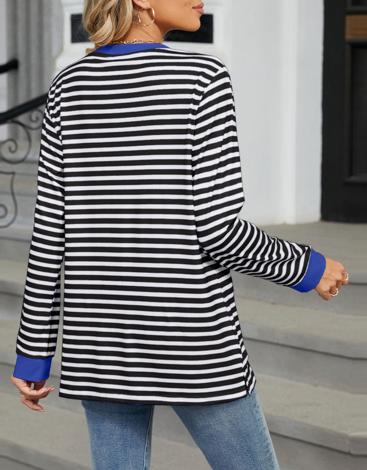 Striped Graphic Summer Crewneck Blouses