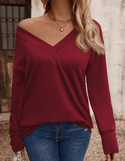 V Neck Drop Shoulder Blouse