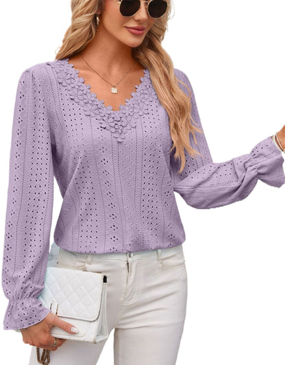 Hollow Eyelet Tops Blouse