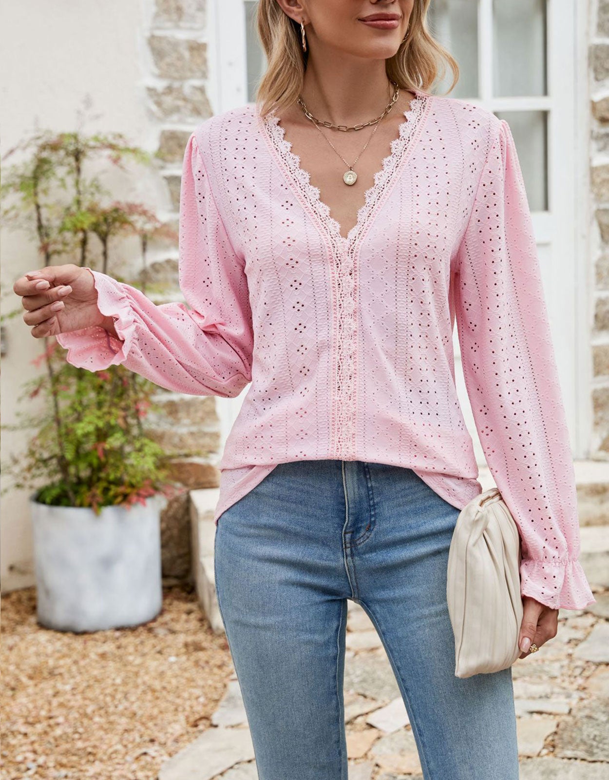 V Neck Puff Sleeve Shirt