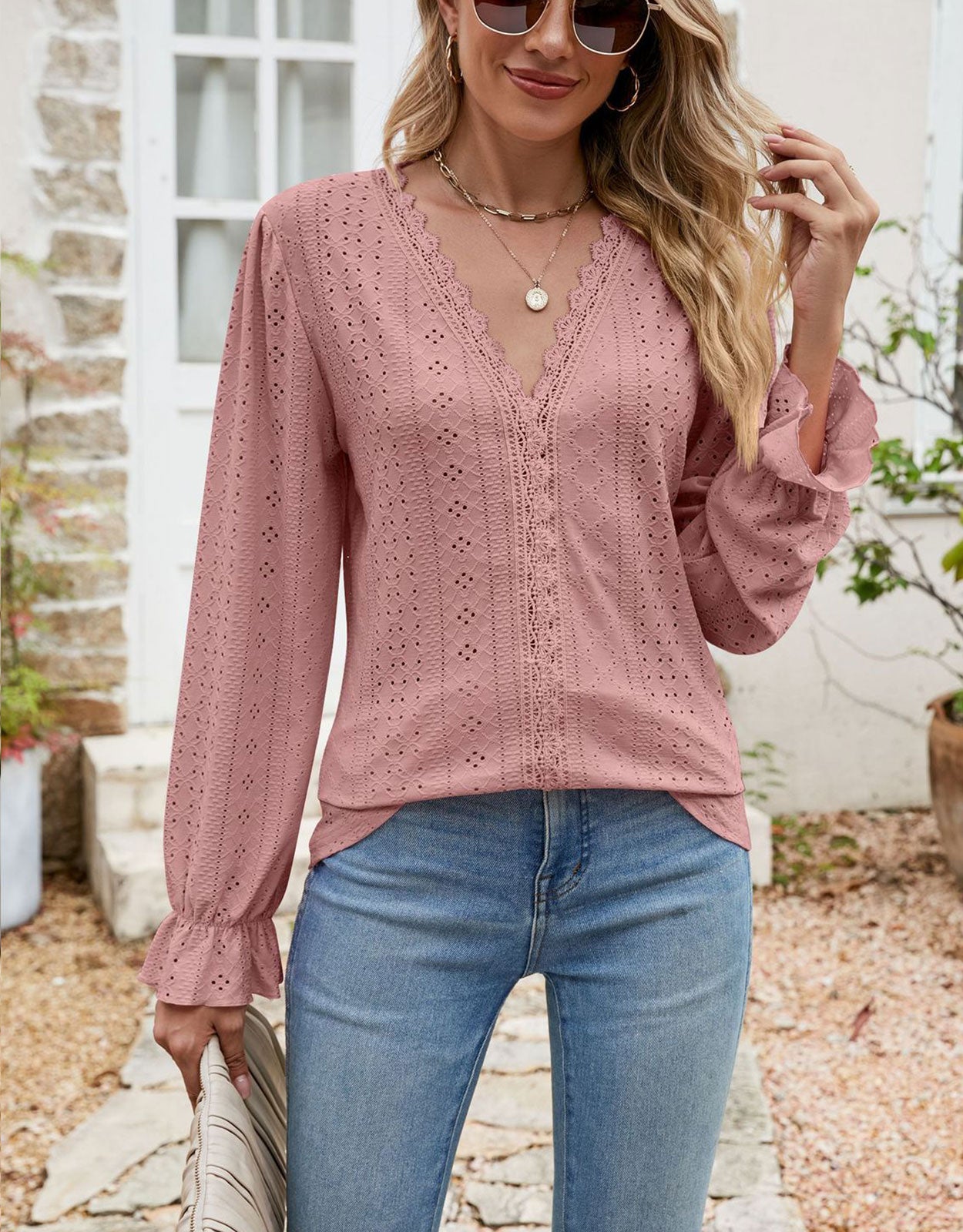 V Neck Puff Sleeve Shirt