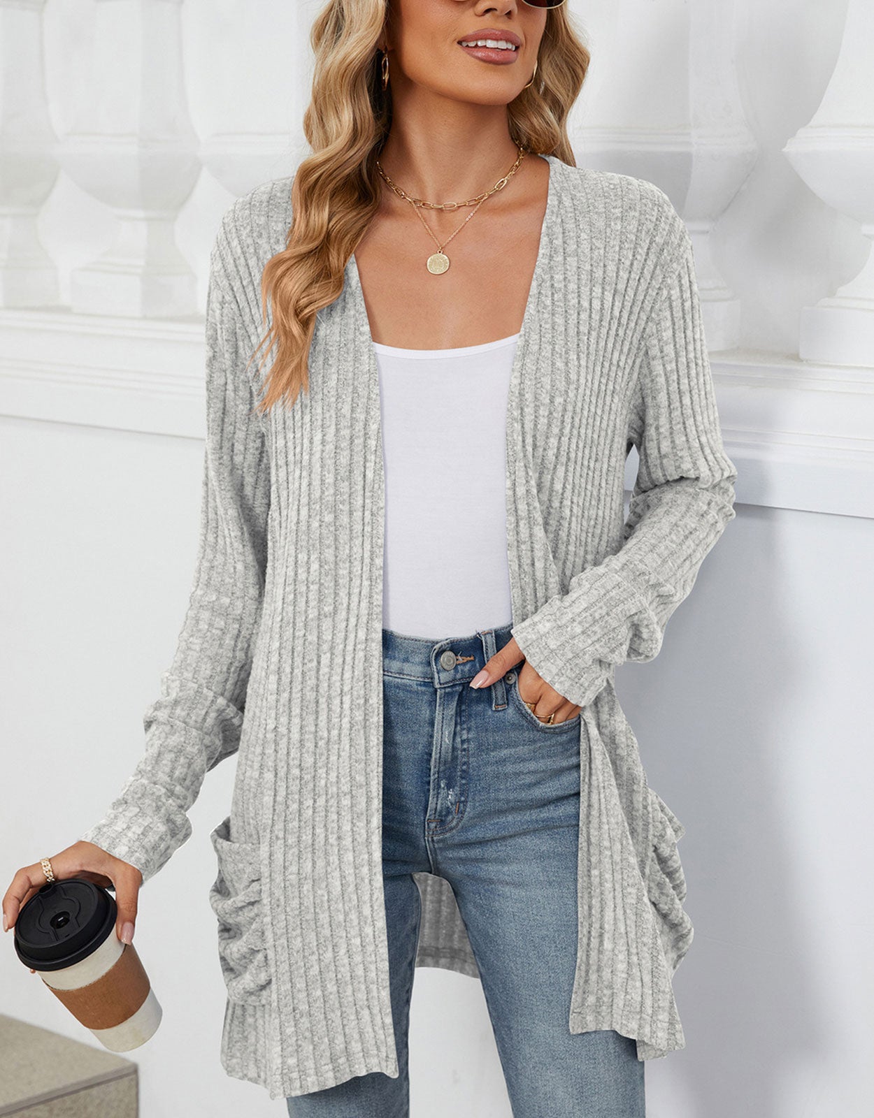 Open Front Dropped Shoulder Cardigan