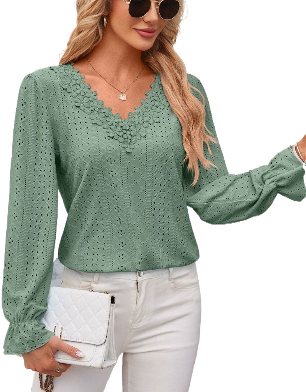 Hollow Eyelet Tops Blouse