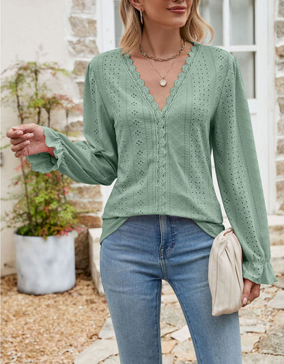 V Neck Puff Sleeve Shirt