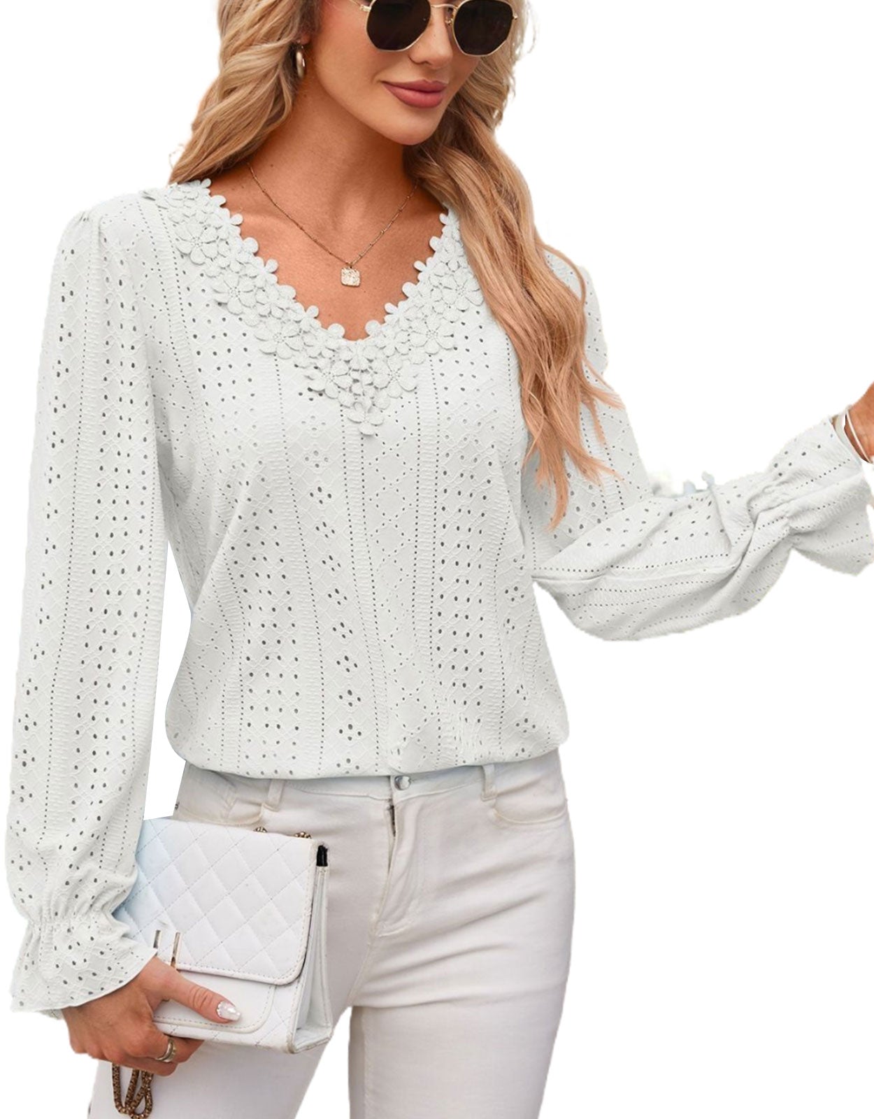 Hollow Eyelet Tops Blouse