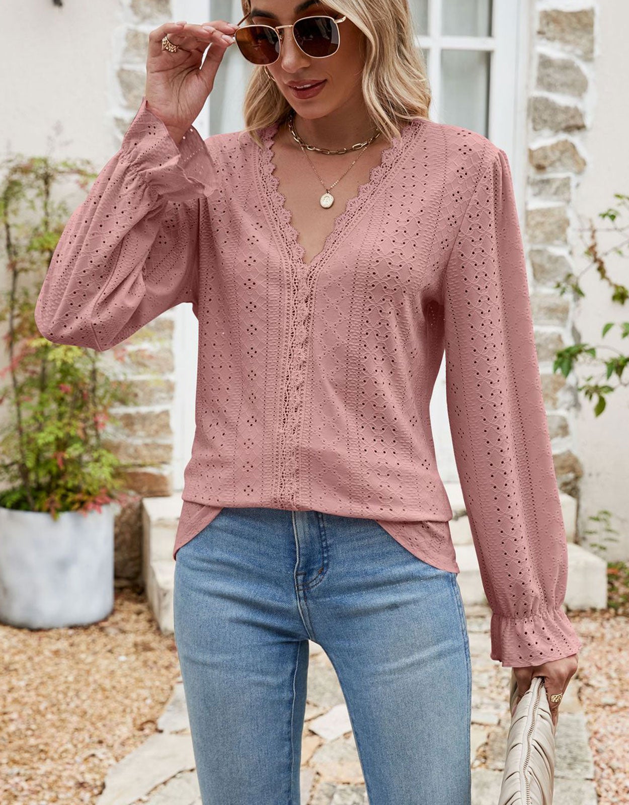 V Neck Puff Sleeve Shirt