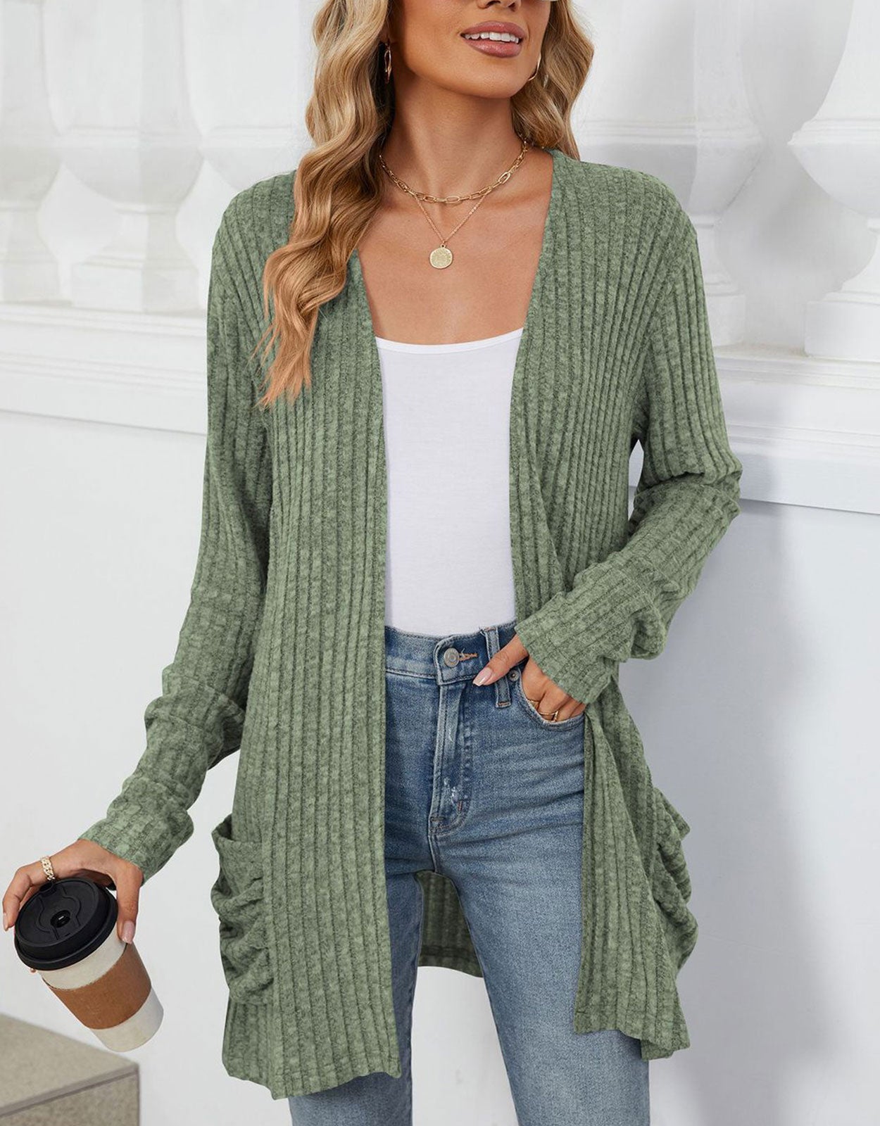 Open Front Dropped Shoulder Cardigan