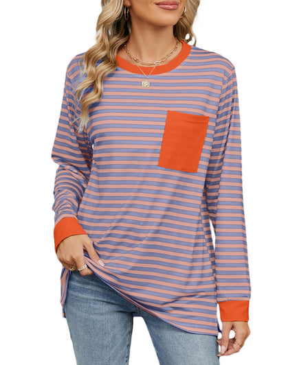 Striped Graphic Summer Crewneck Blouses