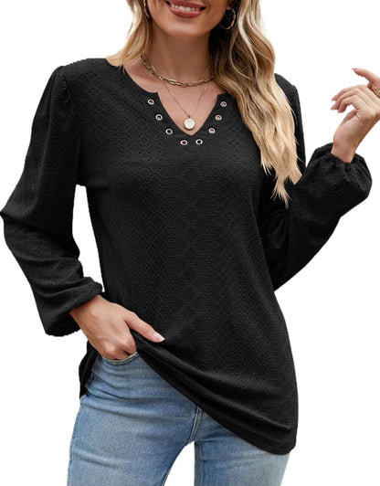 V Collar Tops Solid Color Casual Blouses