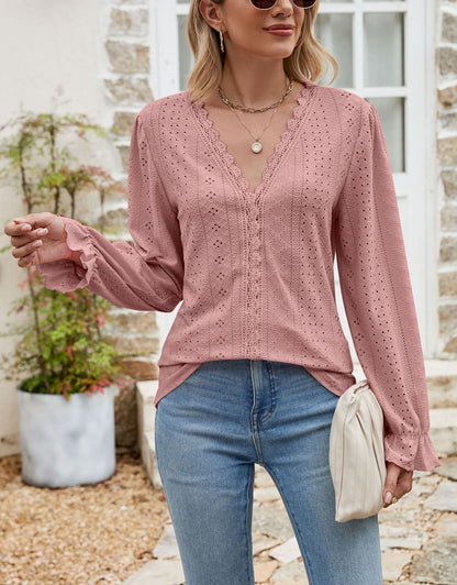 V Neck Puff Sleeve Shirt