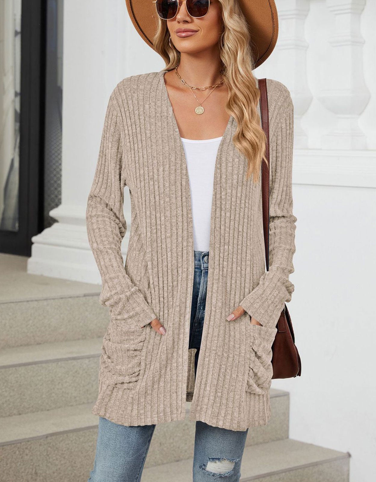 Open Front Dropped Shoulder Cardigan