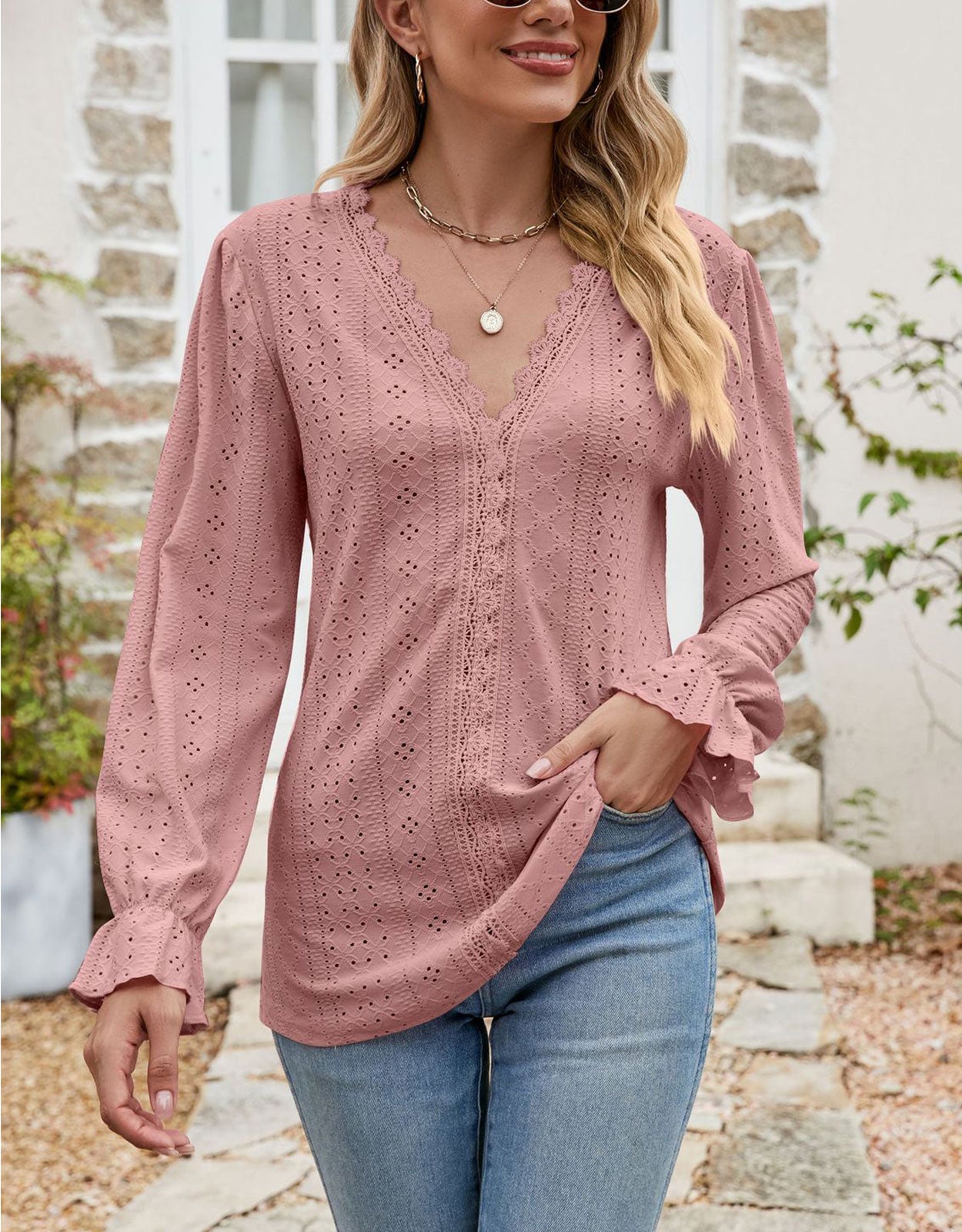 V Neck Puff Sleeve Shirt