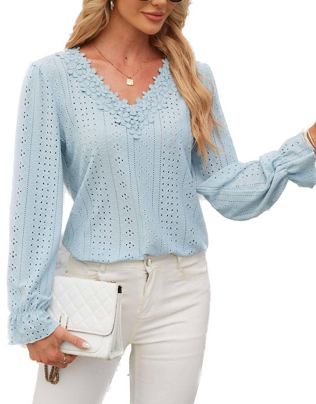 Hollow Eyelet Tops Blouse