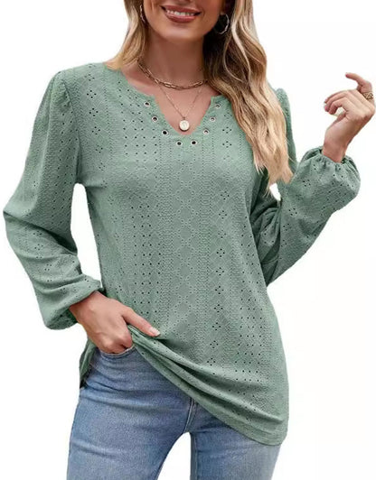 V Collar Tops Solid Color Casual Blouses