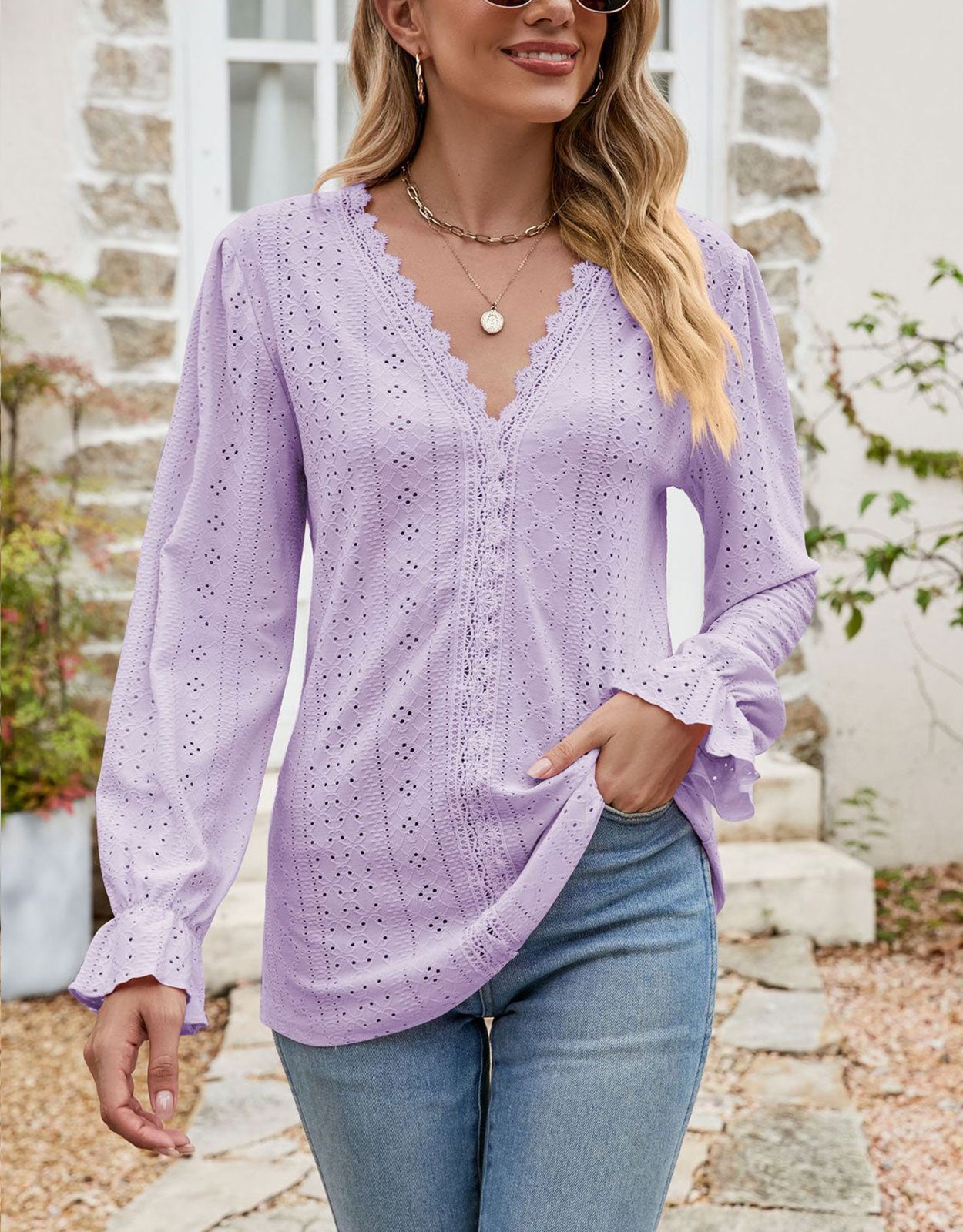 V Neck Puff Sleeve Shirt