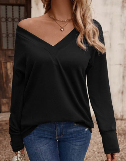 V Neck Drop Shoulder Blouse