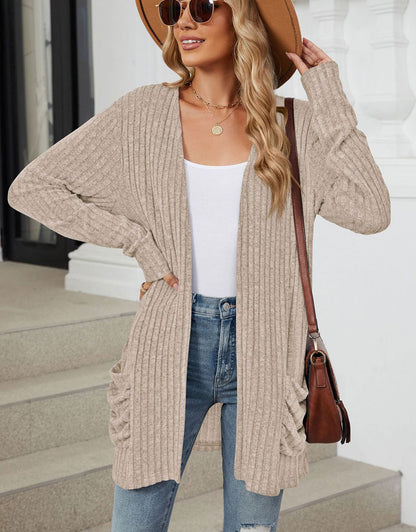 Open Front Dropped Shoulder Cardigan