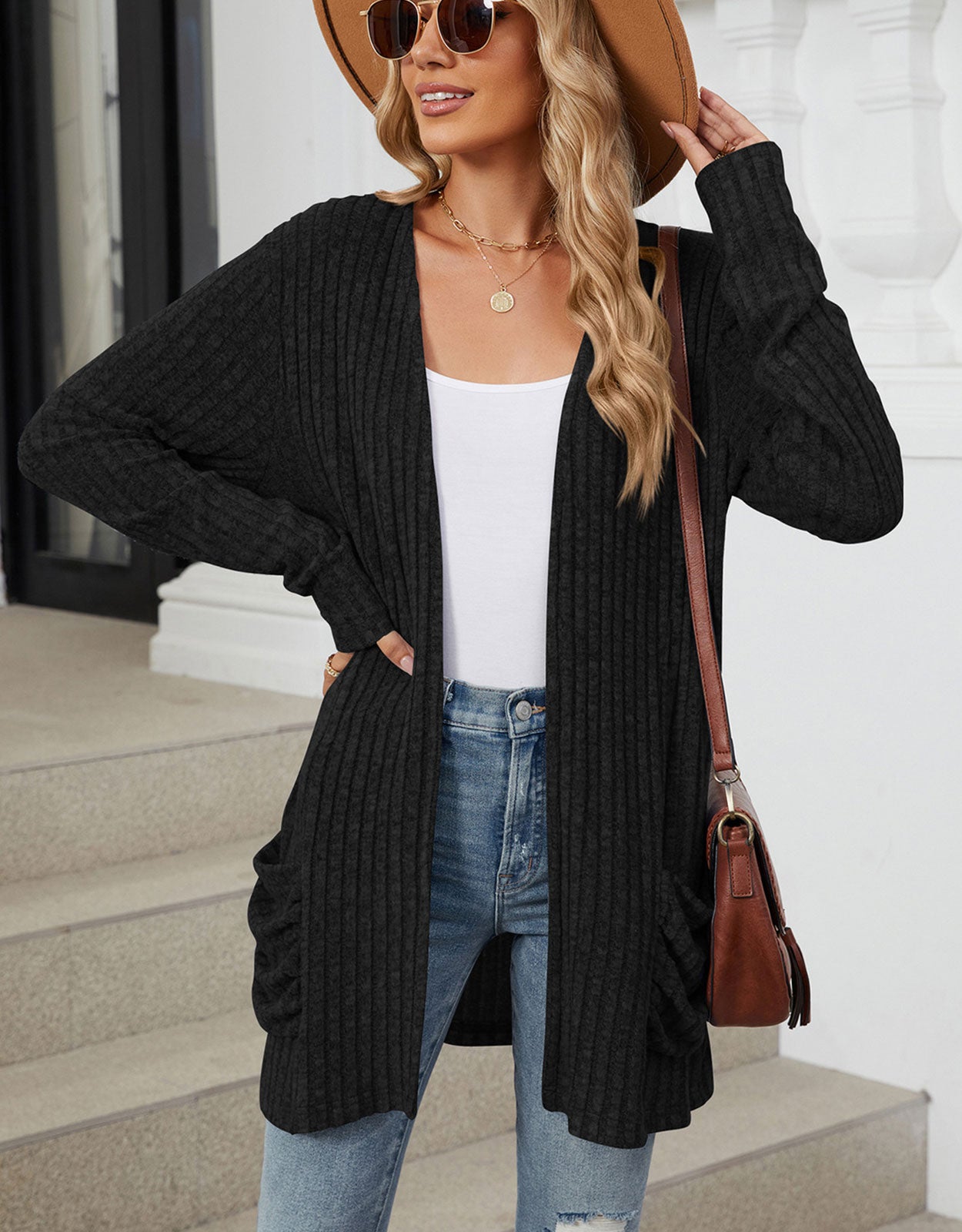 Open Front Dropped Shoulder Cardigan