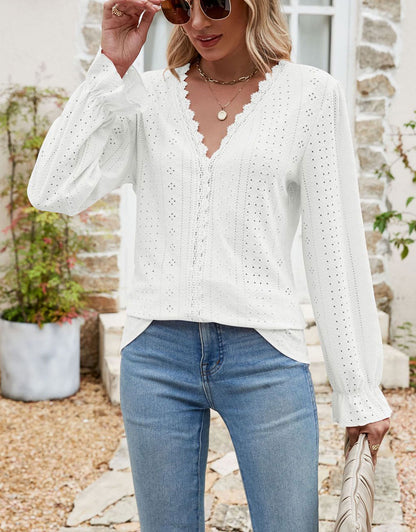 V Neck Puff Sleeve Shirt