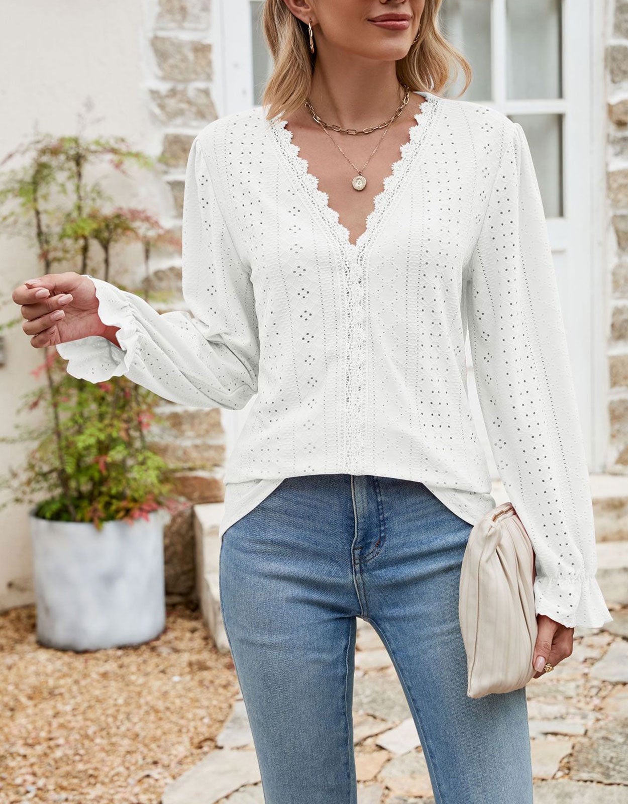 V Neck Puff Sleeve Shirt