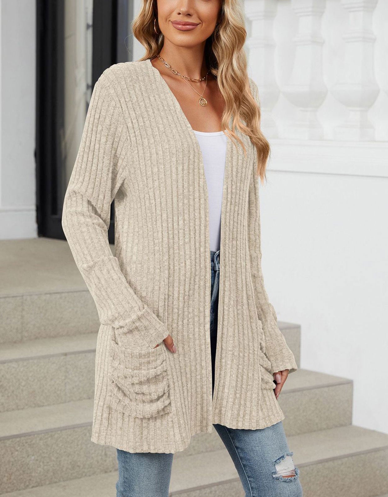 Open Front Dropped Shoulder Cardigan