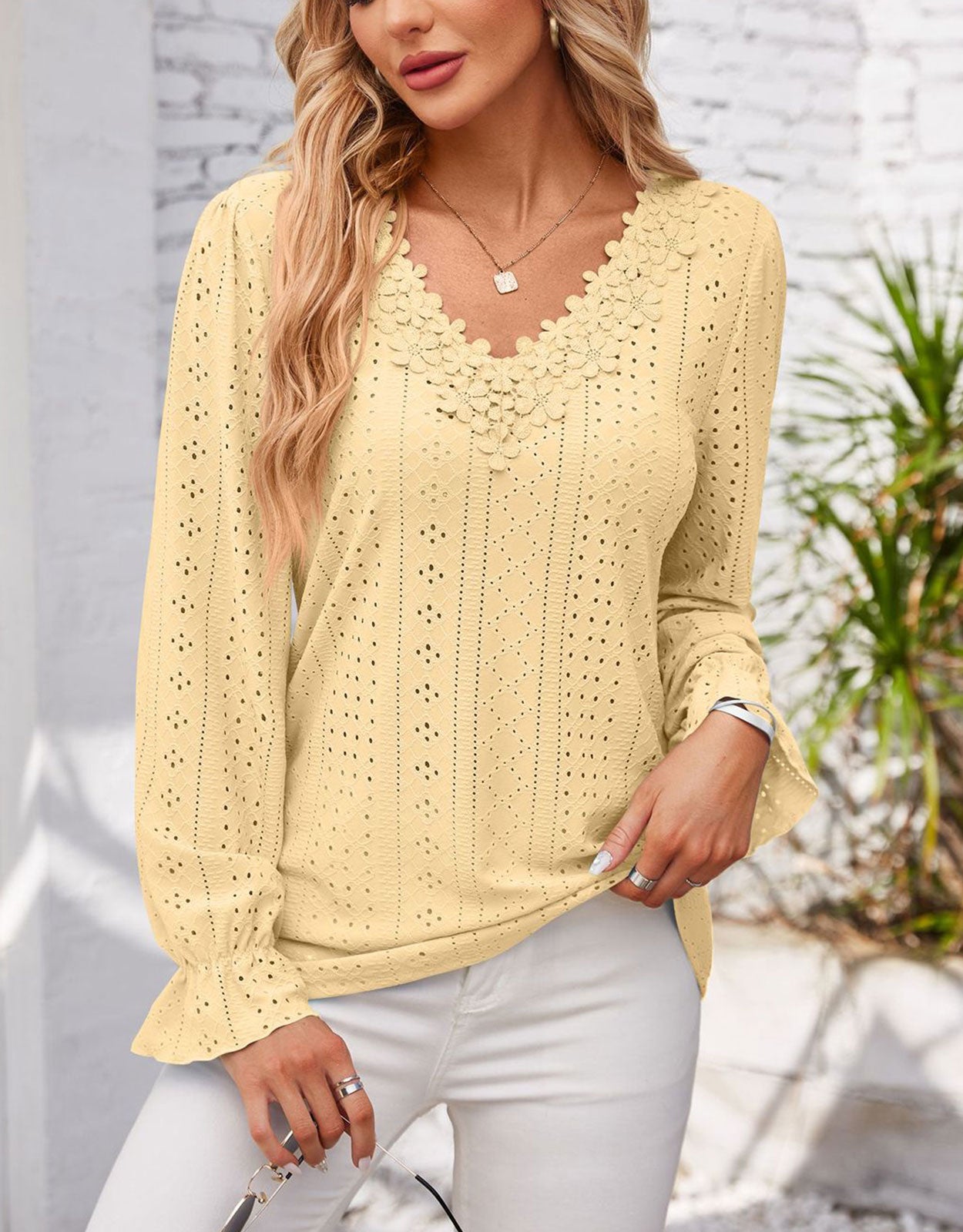 Hollow Eyelet Tops Blouse