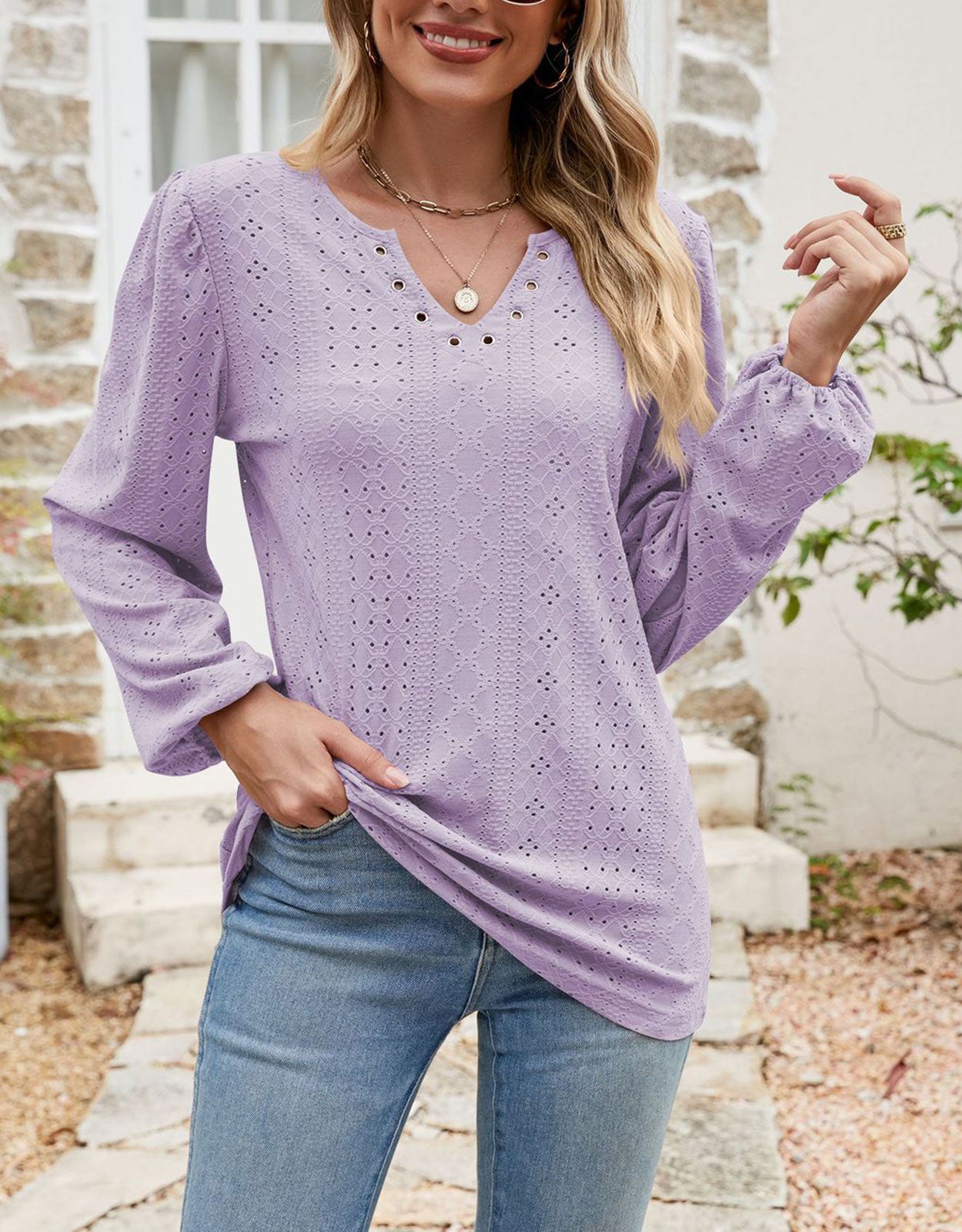 V Collar Tops Solid Color Casual Blouses