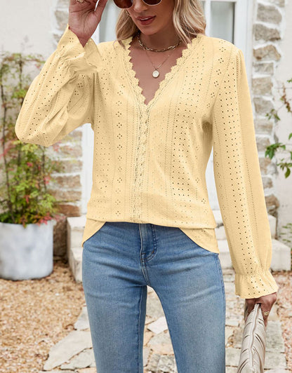 V Neck Puff Sleeve Shirt