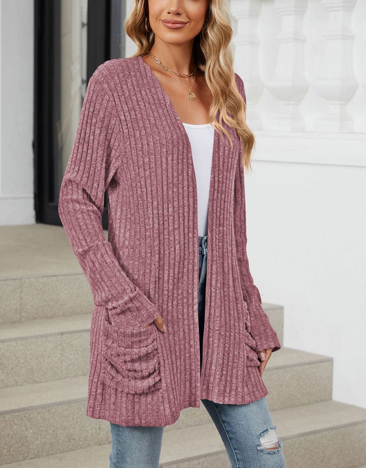 Open Front Dropped Shoulder Cardigan