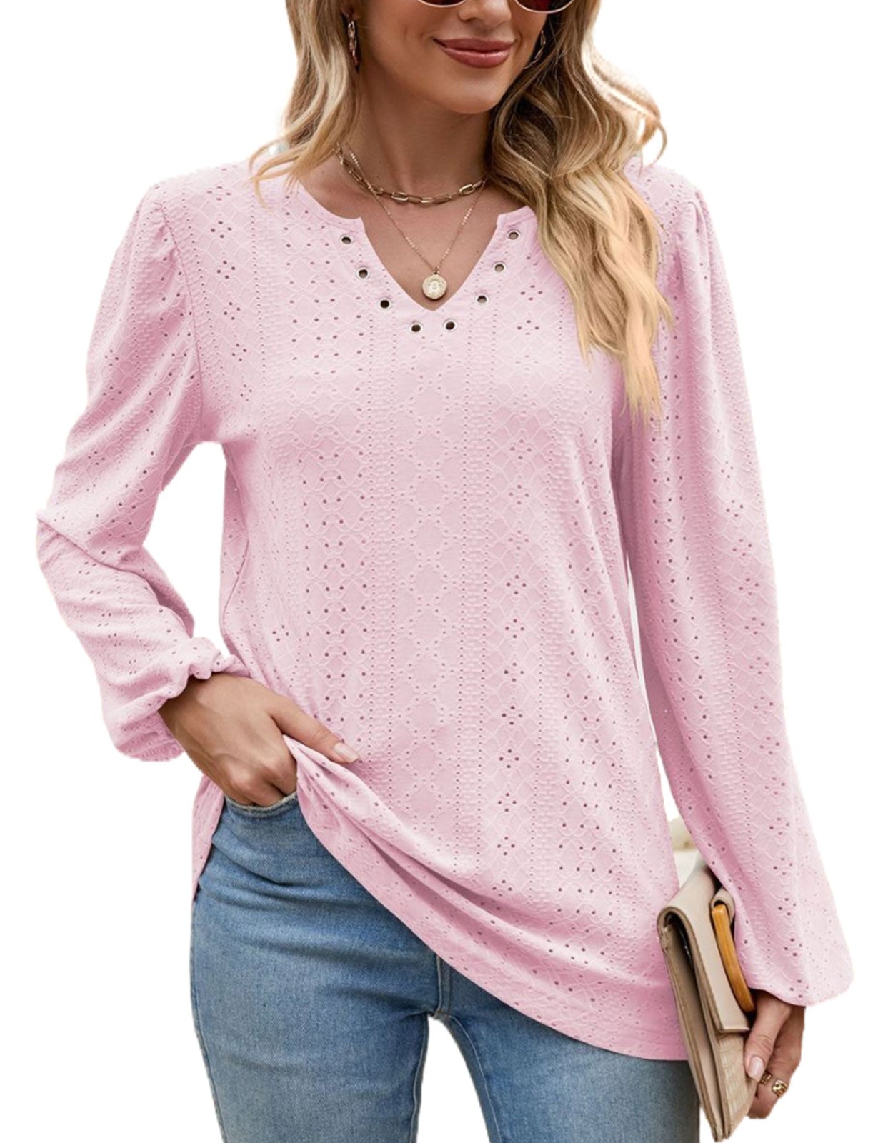 V Collar Tops Solid Color Casual Blouses