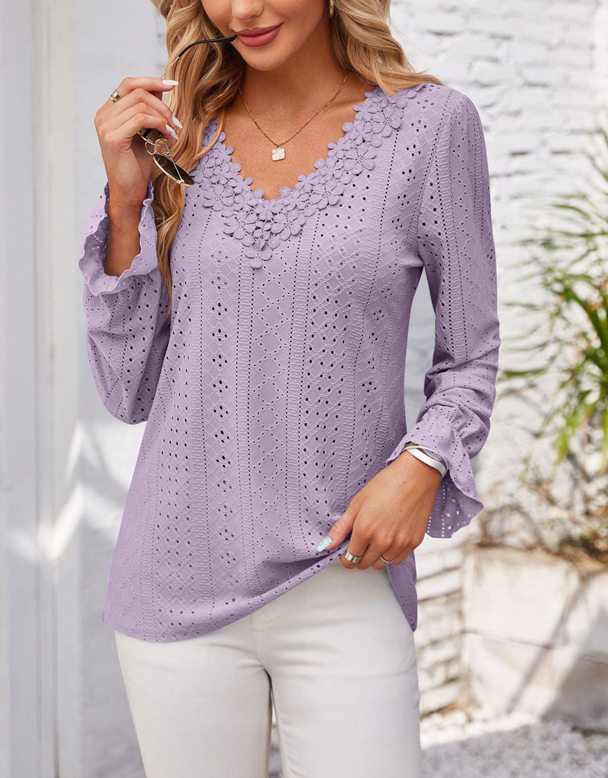 Hollow Eyelet Tops Blouse