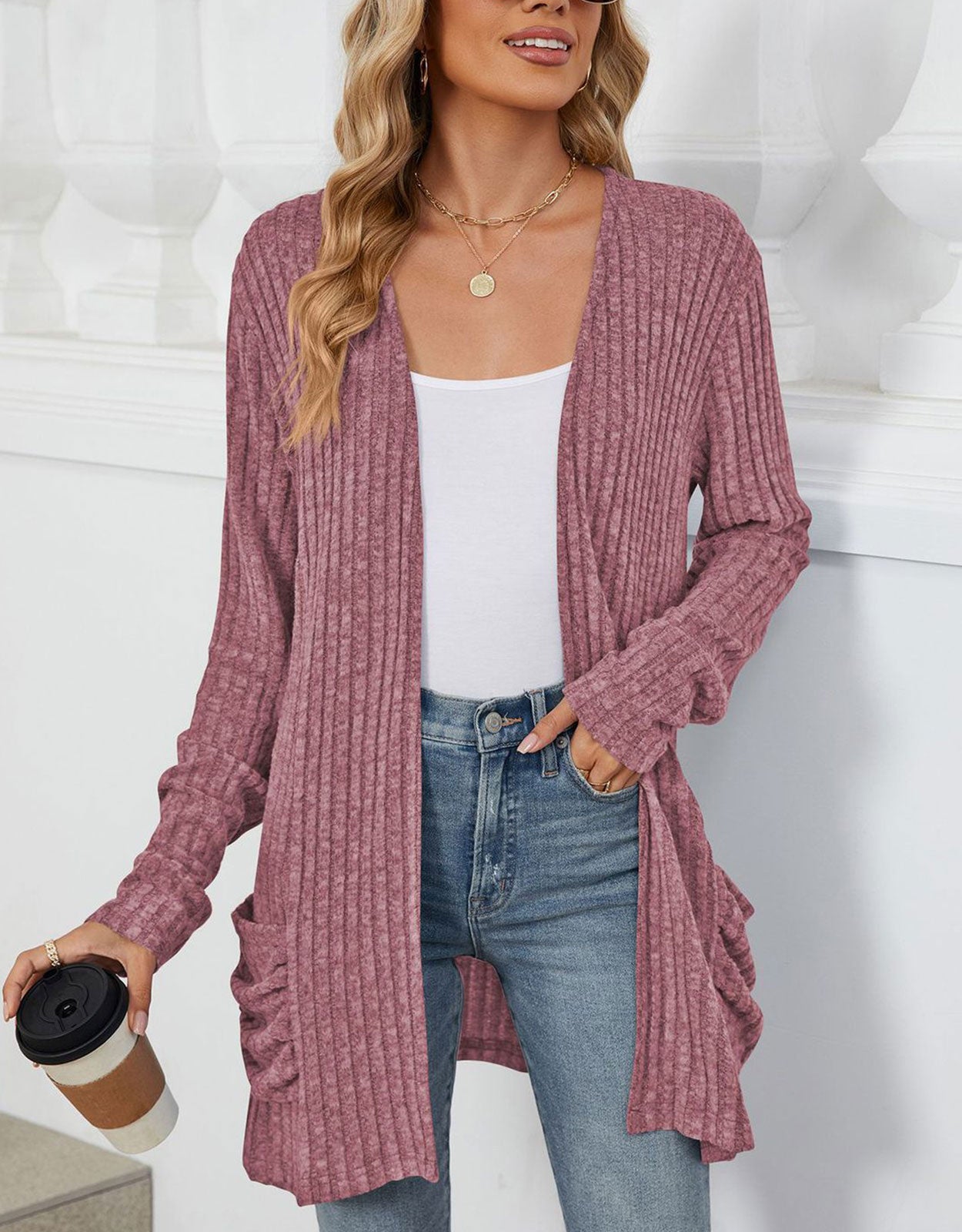 Open Front Dropped Shoulder Cardigan