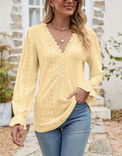 V Neck Puff Sleeve Shirt