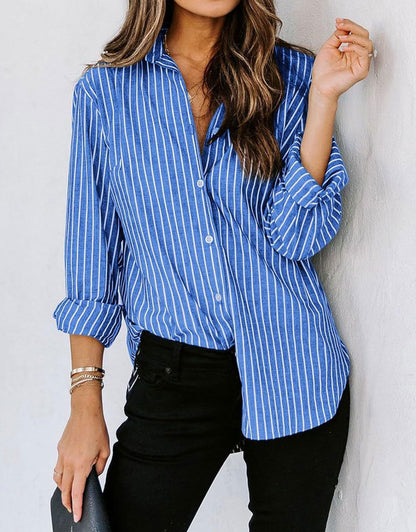 Casual Striped Long Sleeved Button Up Top